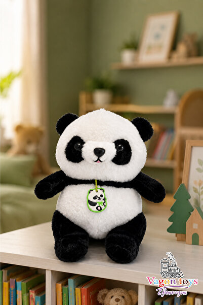 vagontoys Panda Peluş Oyuncak Siyah Beyaz Gerçekçi Tasarım Kolyeli Uyku Arkad...