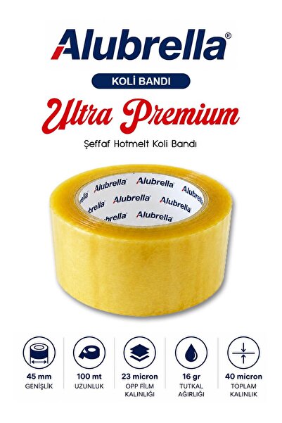Alubrella Ultra Premium Koli Bandı, 45 mm x 100 mt, şeffaf hotmelt 40 micron