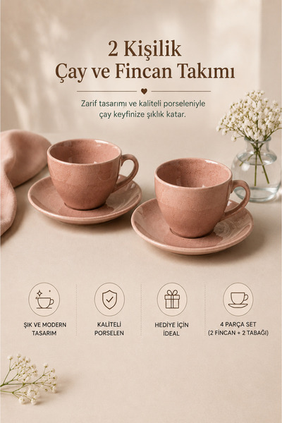 Welora 2 Kişilik Porselen Çay ve Kahve Fincan Takımı – 4 Parça (2 Fincan + 2 ...