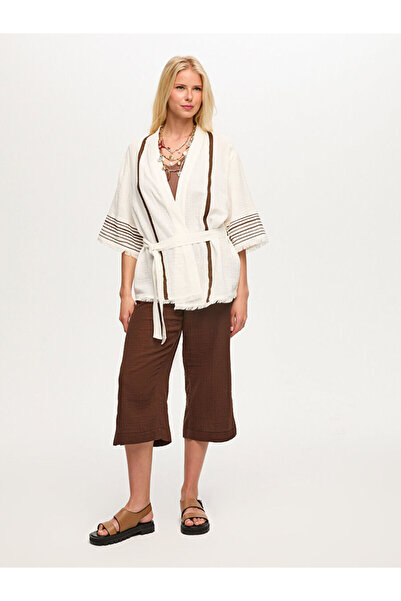 Faik Sönmez Resort Sırt Taş ve Baskı Detaylı Müslin Kimono S26KMN006