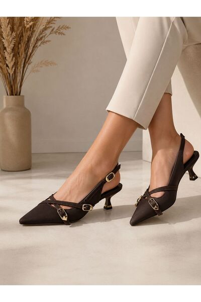 kıvanç kundura Double Strap Buckle Detailed Open Back Low Heeled Women's Shoes