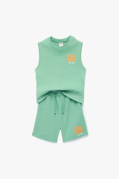 Koton Baby Boy Crew Neck Sleeveless Printed Cotton Tank Top and Shorts Set - ...