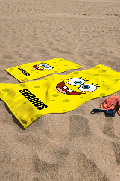 SWARIUS 2-Piece Beach Towel Set Large + Small (80X160 & 50X90 cm) Sponge Bob ...