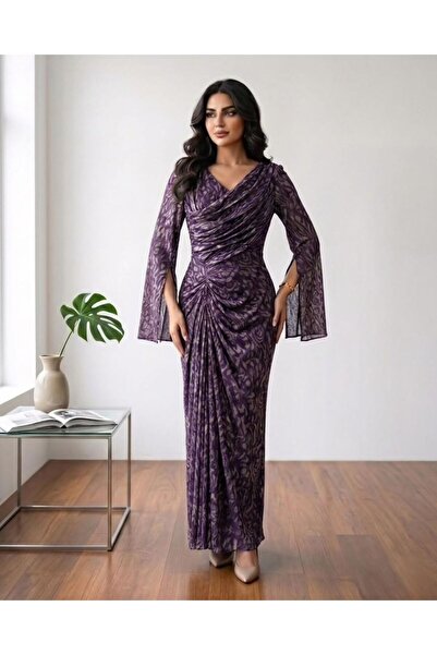 sea gulf Women's Long Flowing Dress with Flared Sleeves