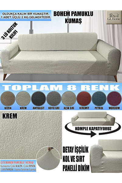 ILYHOMETEKSTİL BOHEM PAMUKLU KUMAŞ KOLTUK-KANEPE KILIFI 3LÜ KOMPLE GİYDİRME K...