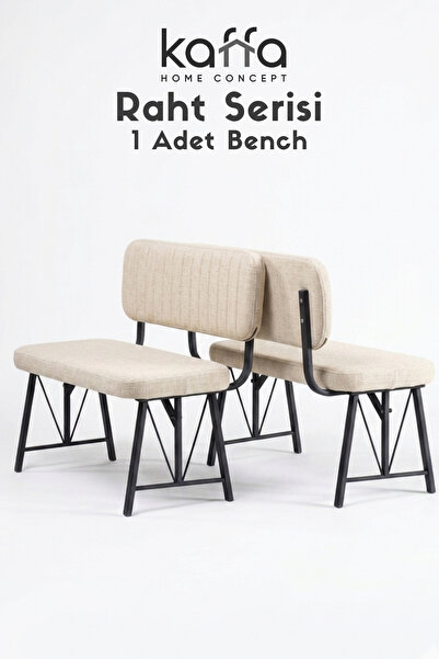 Kaffahome Raht Serisi Metal İskeletli Bench - 90 cm Keten Kumaş Modern Mutfak...