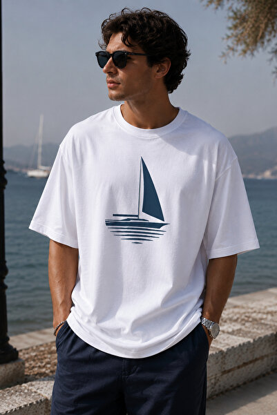 ArtYus Tricou supradimensionat unisex cu imprimeu Minimal Sailing – Tricou ca...