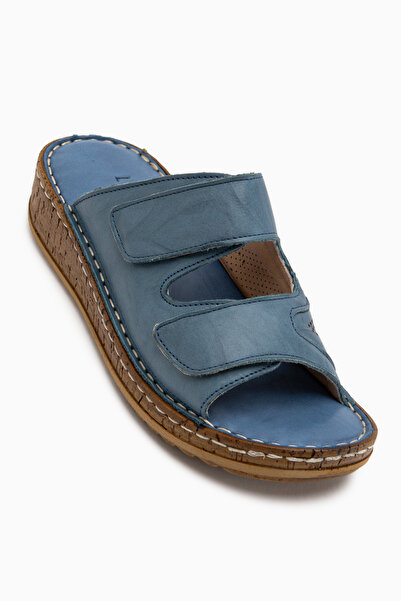 Limoya Aditi Genuine Leather Blue Double-Strapped Women's Slippers