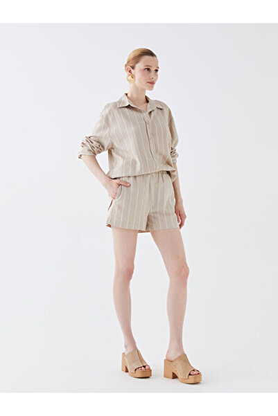 LC Waikiki Standard Fit Striped Linen Blended Women's Shorts