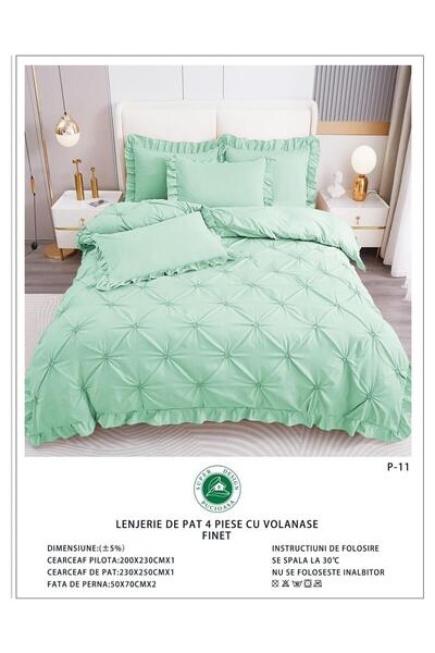 Super Design Pucioasa Finet 4-Piece Duvet Cover Set with Ruffles and Decorati...
