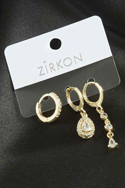 ZERO LAND Ilkeshop 3 Pieces Drop Zircon (91335) Stone Earrings-Yellow