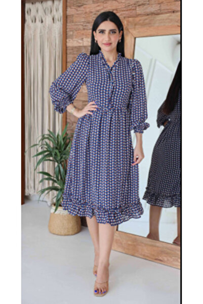 2TRENDY Midi Dress with Eye-Catching Ruffled Edges