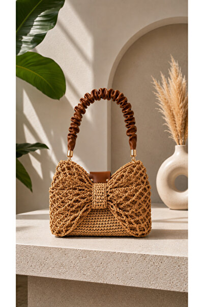 Emibagss EL YAPIMI FİLE FİYONKLU HASIR ÇANTA