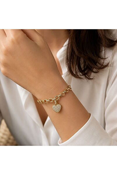Mervişim Aksesuar Xuping Heart Detailed Zircon Stone Women's Bracelet