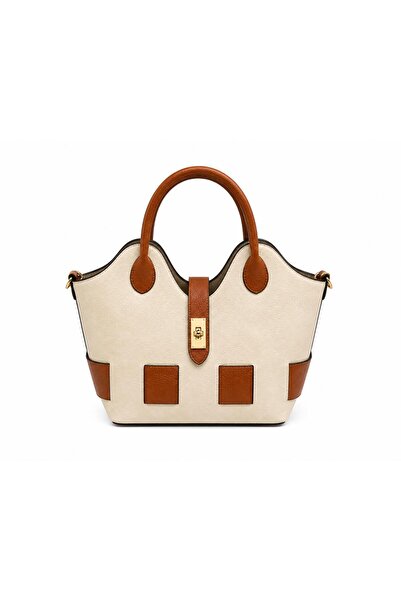 Bags Italia Κομψή τσάντα σε αποχρώσεις κρεμ και καραμελέ καφέ, με μοντέρνο σχ...
