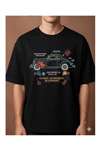 Massgai Μπλουζάκι Unisex Vintage Motor Classic με στάμπα, μεγάλου μεγέθους, α...