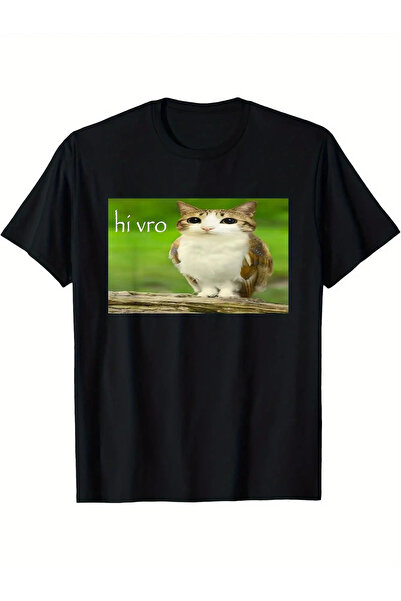 yiou trendy clothing تي شيرت رجالي مزين برسومات قطة ونسر ممتعة