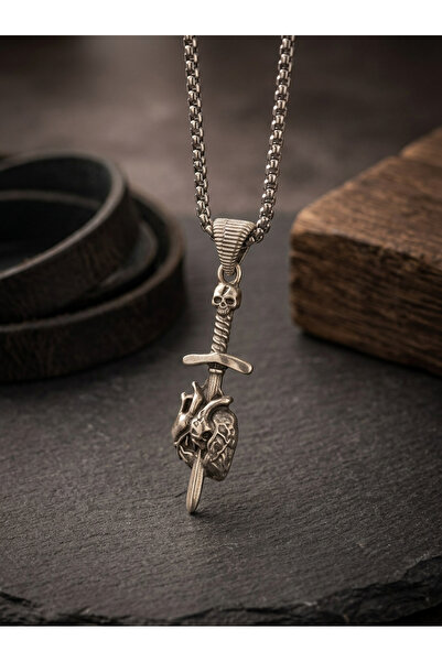 Velcari Heart Sword Minimalist Style Stainless Steel Men's Necklace