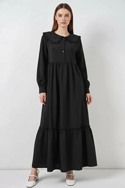 buğrahayalin Women's Bebe Collar Viscose Black Hijab Dress