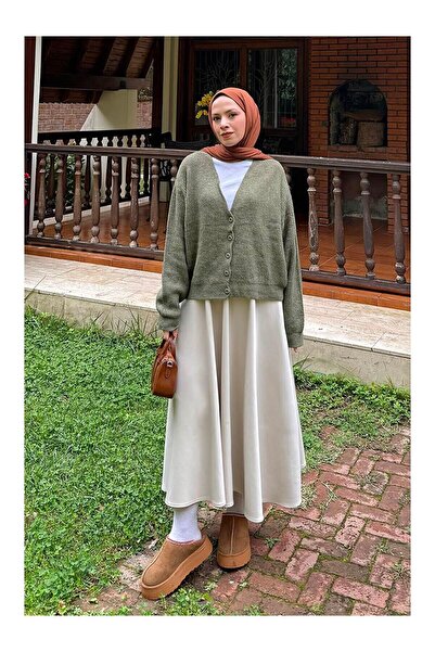LC Waikiki Nevavm Crop V-Neck Cardigan Khaki