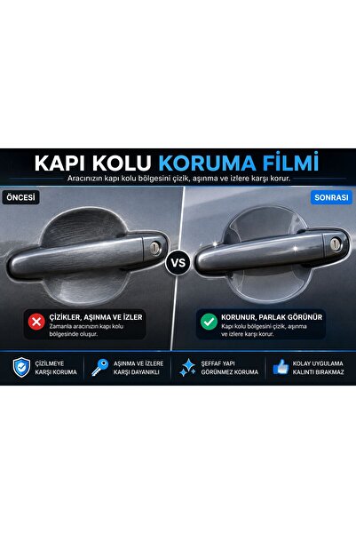 KARATAŞ AUTO SHINE Araç Kapı Kolu Çizik Koruyucu 4'Lü Şeffaf Nano Film 4 Kapı...