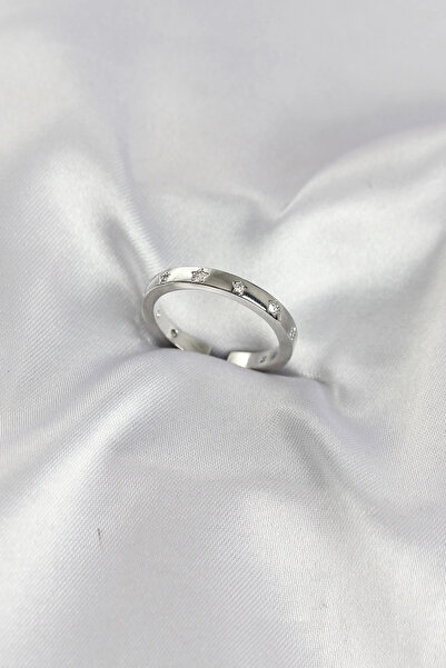 Clariss Brass Silver Color Star Detailed Wedding Ring Model Women's Ring