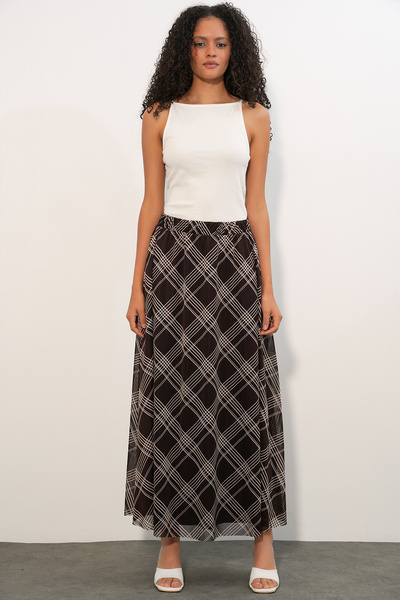 Bigdart Women's Patterned Lined Skirt 8075 - Dark Brown