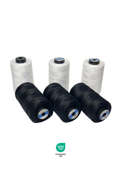 Lider İplik 120 Numara Polyester Dikiş İpliği - 6'lı Adet Siyah&Beyaz Serisi