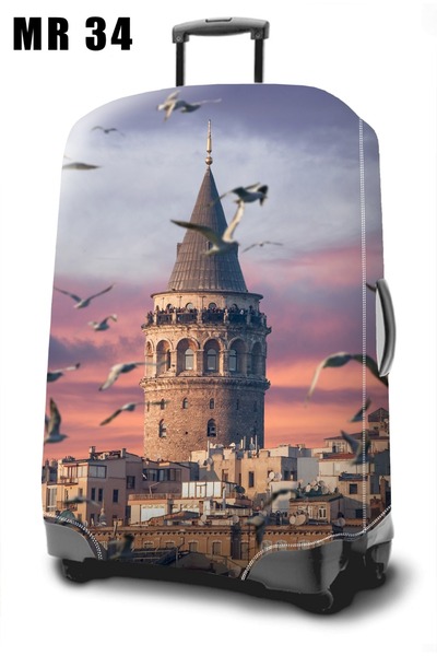 Mefa style MR 34 Galata Kulesi Desenli Elastik Valiz Kılıfı
