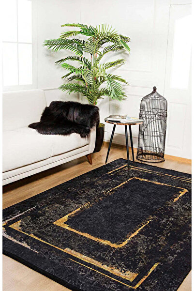 halinet Halı.Net Black Modern Washable Non-Slip Living Room Carpet Haln-Hln1337