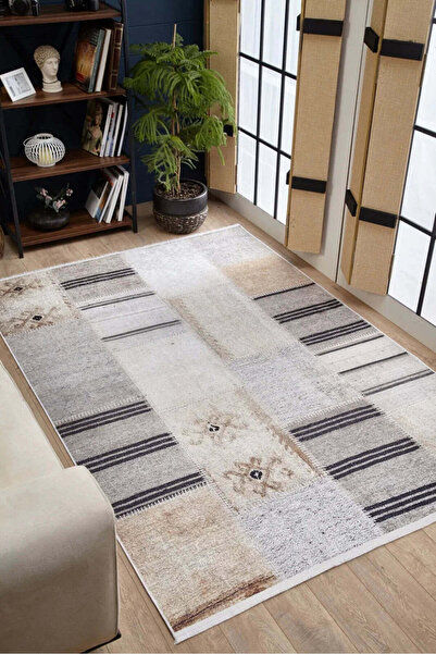 halinet Halı.Net Cream Modern Washable Non-Slip Living Room Carpet Haln-Hln1624