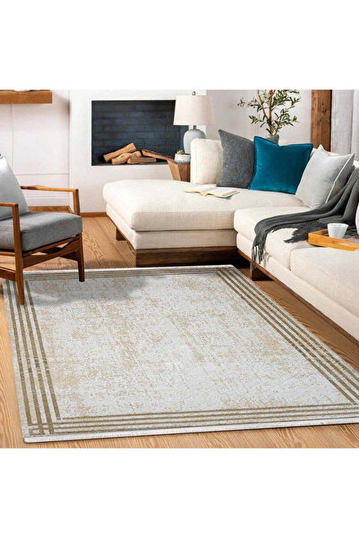 halinet Halı.Net Cream Modern Washable Non-Slip Living Room Carpet Cr-Karen-6...