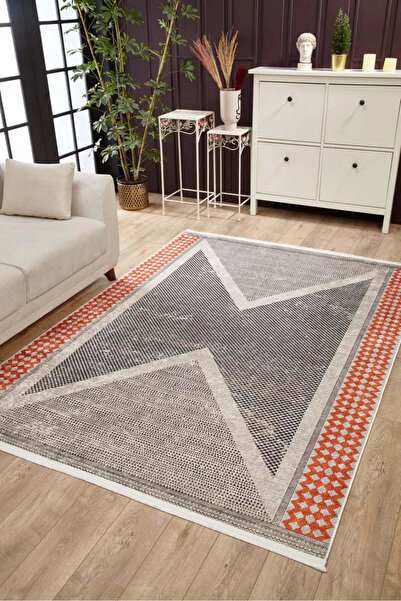 halinet Halı.Net Gray Modern Washable Non-Slip Living Room Carpet Haln-Hln1727