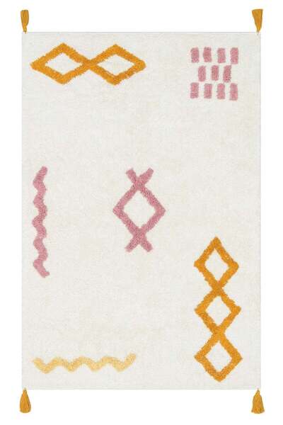 halinet Halı.Net White Ethnic Bohemian Washable Living Room Carpet Eco-Cotton...