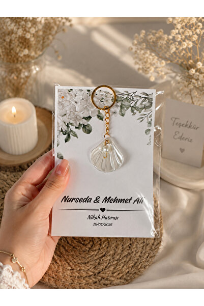 LMS GİFT İncili İstridye Anahtarlık 15 Adet Hediyelik Söz , Nikah , Nişan , D...