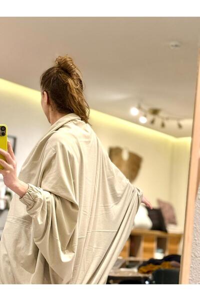 TaraAura Oversize Dökümlü Modal Ceket Bej-Krem