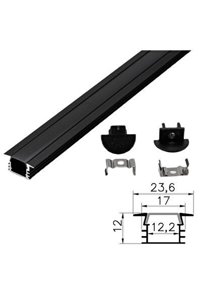 DELIGHT Profil Aluminiu Negru 1m Incastrat 23.6x17mm