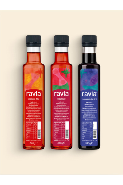 Ravla 3'lü Ürün - Hibiskus Özü 340g / Yaban Mersini Özü 340g / Vişne Özü 340g