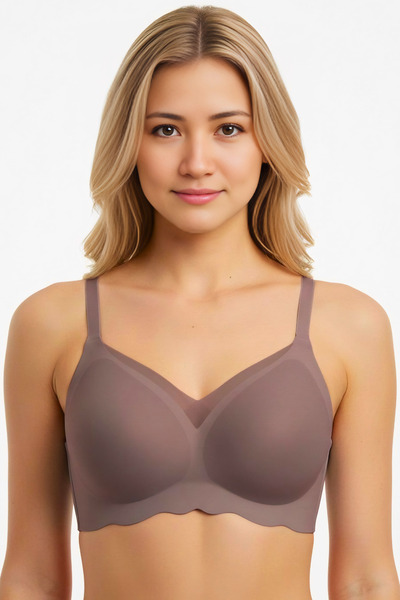 Homay Tulle Detailed Wire-Free Wavy Laser Cut Seamless Bra - One Piece