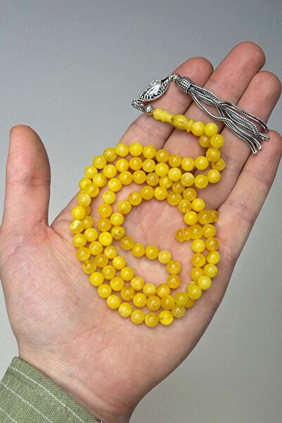 TESBİHKENTİ Pocket Size Silver Tasseled 99 Rock Drop Amber Prayer Beads