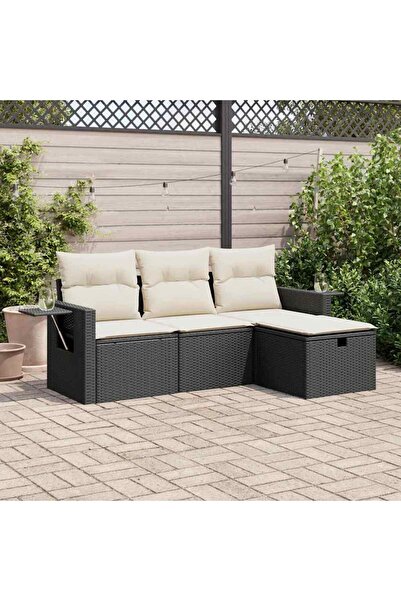vidaxl Set mobilier de gradina cu perne, 4 piese, negru, poliratan