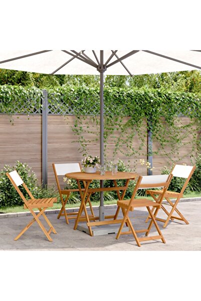 vidaxl Set mobilier de gradina 5 piese textil alb crem/lemn masiv