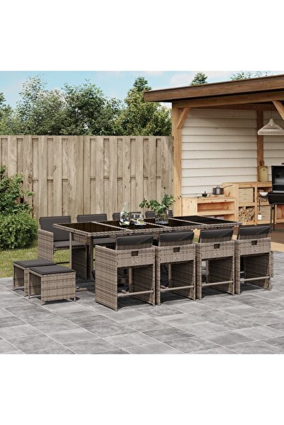 vidaxl Set mobilier de gradina cu perne, 13 piese, gri, poliratan