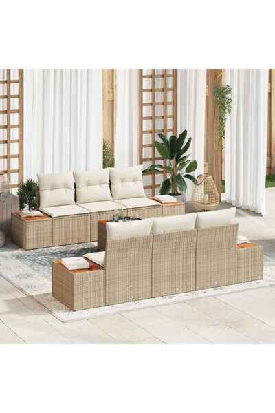 vidaxl Set de canapele pentru gradina cu perna 7 pcs Bej Rattan poli