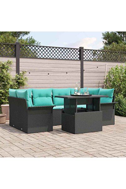 vidaxl Set de canapele pentru gradina cu perna 7 pcs Negru Rattan poli