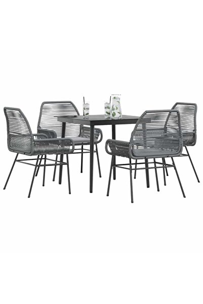 vidaxl Set de sufragerie de gradina 5 piese sticla poliratan gri