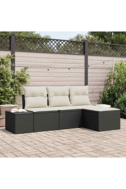 vidaxl Set de canapele pentru gradina cu perna 4 pcs Negru poliratan