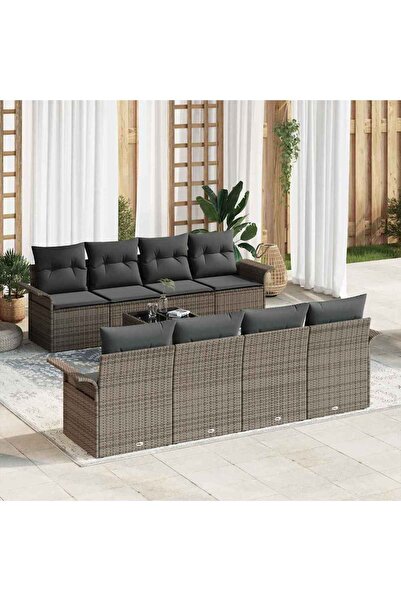 vidaxl Set de canapele pentru gradina 9 pcs Gri Rattan poli