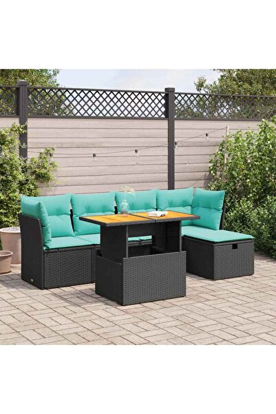 vidaxl Set mobilier gradina perne 6 piese negru poliratan/lemn acacia