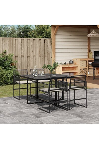 vidaxl Set mobilier de gradina cu perne, 5 piese, negru, poliratan